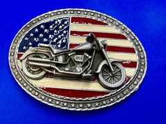 USA American Flag Motorcycle Star Border 2002 EJC Belt Buckle by Legend West