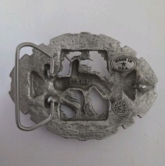 Metzke Vintage Diamond Cut Pewter Man Riding Horse Pewter Belt Buckle