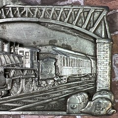 Vtg Bergamot Brass Works 1983 Belt Buckle Train Steam Engine Railroad Silver