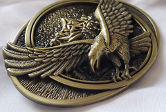 Bald Eagle Soaring 3D Image Aluminum Belt Buckle Golden Aged Bronze Color