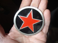 BIG RED Texas Lone STAR pewter BELT BUCKLE law enforcement badge sheriff emblem