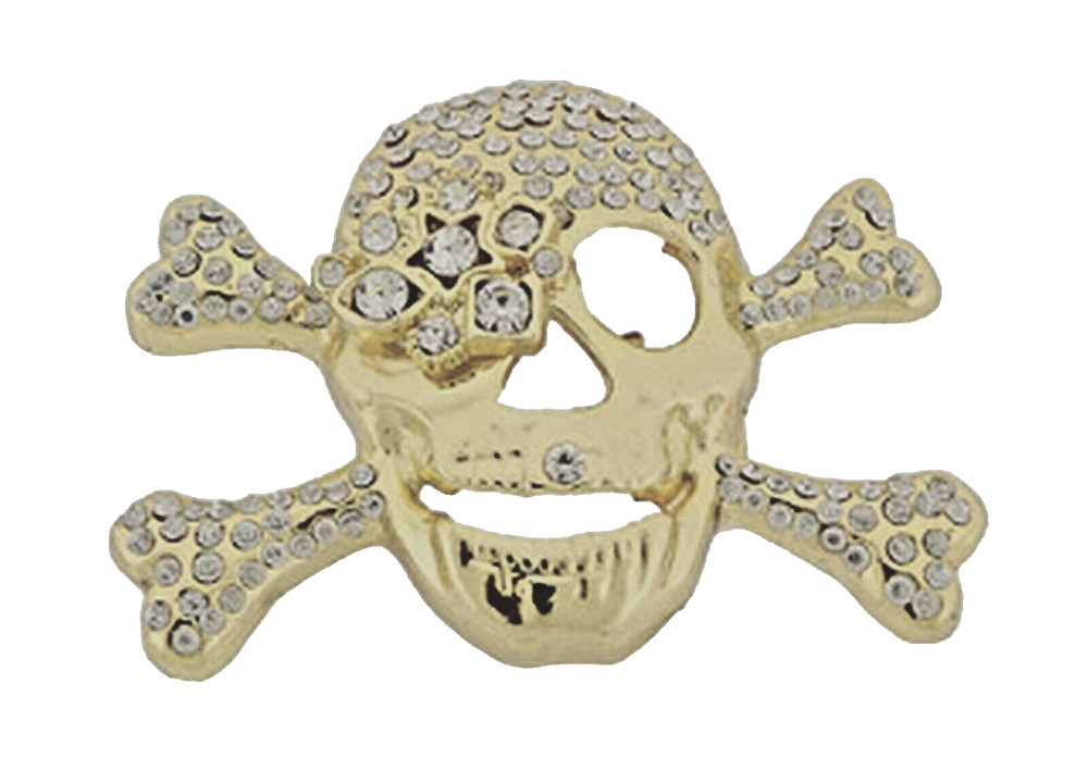 Skull Crossbones Blinged Iced Belt Buckle Gothic Tattoo Halloween Costume Gold