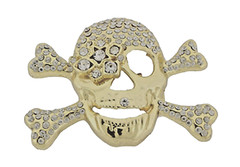 Skull Crossbones Blinged Iced Belt Buckle Gothic Tattoo Halloween Costume Gold