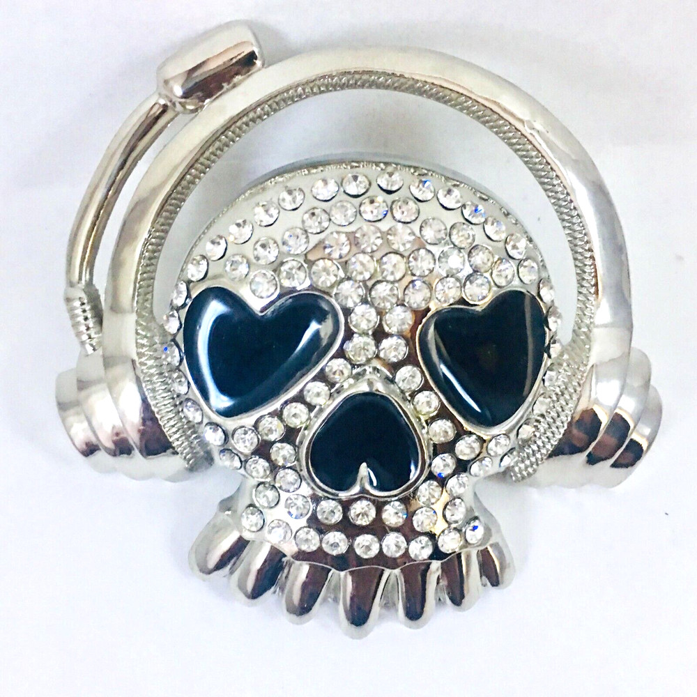 Men&rsquo;s Belt Buckle Shine Biker/Hip-Hop HEADPHONES SKULL Silver & Black Color Cz
