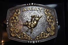Ariat Western Belt Buckle Bull Rider Logo Silver & Gold tone A37065