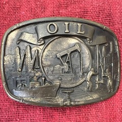 Vintage High Mesa 1984 Solid Bronze OIL Belt Buckle Oilfield Pumpjack Rig USA