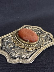 Vintage Western Goldstone Belt Buckle Ornate Floral Engraved Cowboy Rodeo Wear
