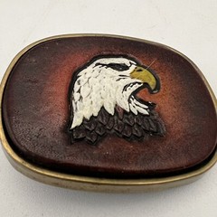 Vintage Tooled Leather Eagle and Brass Belt Buckle Baron Buckles 1983
