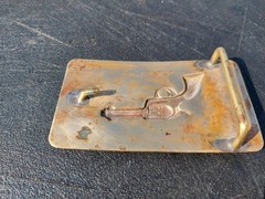 Vintage Western Brass Belt Buckle Embossed Revolver Gun Pistol Solid Bar RARE