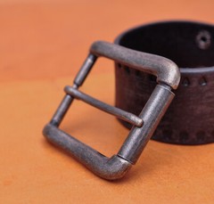 40mm Vintage Silver Two-Tone Heavy Square Roller Single Prong Pin Belt Buckle