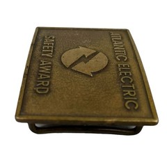 Vintage Atlantic Electric Safety Award Brass Belt Buckle 3&Prime; x 2&Prime;