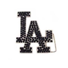 LA Los Angeles HIP HOP Silver Chrome Black Rhinestones Men Belt Buckle