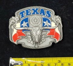 VTG Siskiyou Texas Republic Colorful Flags Longhorn State Seal Belt Buckle 1995