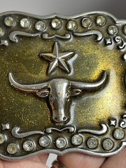 Vintage Belt Buckle Western Cowboy Texas Steer Star A212 Classico Italia