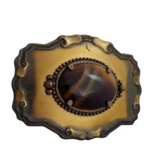 Western Style Belt Buckle w/ Polished Faux Tigers Eye Center Copper Tone 4.5&Prime;