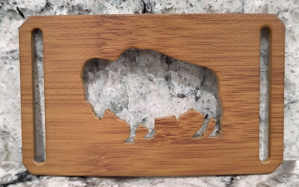 GRIP6 BELT BUCKLE – BISON / AMERICAN BUFFALO – BAMBOO WOOD LOOK – 1.5 INCH WIDE