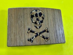 Skull & Crossed Bones Pirate Flag Poison Sign Biker Punk Vibe Wooden Belt Buckle