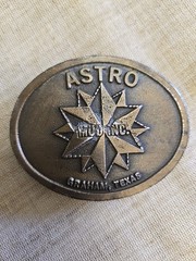 Vintage Hit Line Corporate Brass Belt Buckle ASTRO MUD INC Graham TX Read
