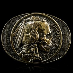 Indian chief skull brass, belt buckle, Liberty 1935 coin, Chief Indian head