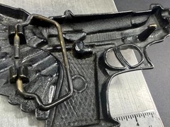 Winged Gun Flying Pistol Handgun Figural Cutout Brass Tone Large Belt Buckle