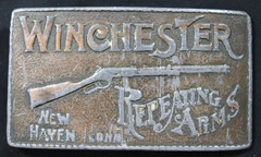 Vintage Brass Belt Buckle Winchester Repeating Arms Western New Haven Conn USA
