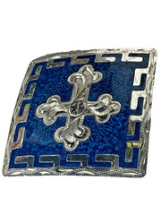 Western Mens Belt Buckle 3.25 x 3 in Southern Cross Cowboy Blue Silver 1.5