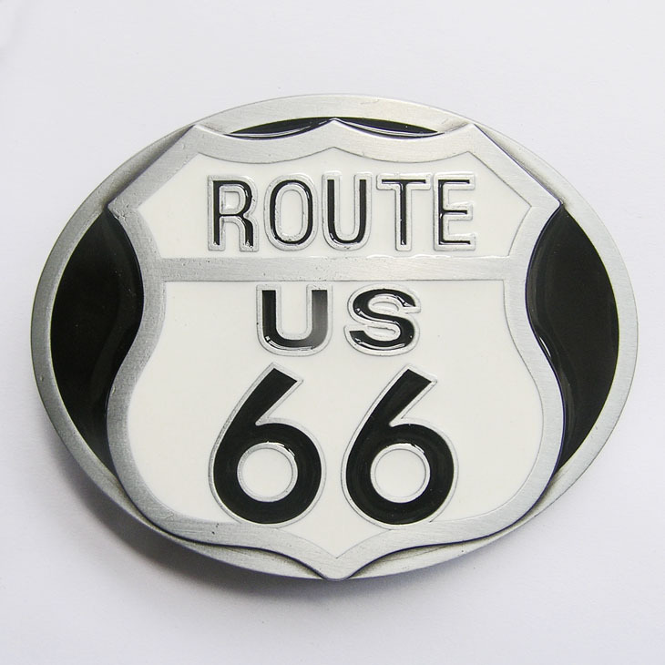 NEW ROAD SIGN ROUTE US 66 HIGHWAY BLACK WHITE COWBOY WESTERN BELT BUCKLE