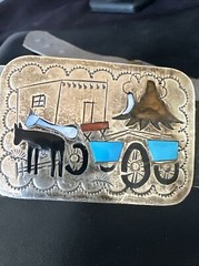 Turquoise Onyx Zuni Sterling Silver Sun Face Inlay Old Pawn Belt 40&Prime; 17406
