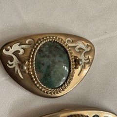 Lot of 2 Blue-Gray & Tan Stones Belt Buckles Silver
