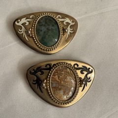 Lot of 2 Blue-Gray & Tan Stones Belt Buckles Silver