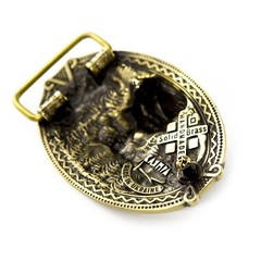 Brass belt buckle « 3D Klamra », Skull buckle, Ukrainian Molfar, Logo Klamra