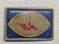 vintage 1984 belt buckle US OLYMPIC TEAM brass SHOOTING western USA cowboy 1980s
