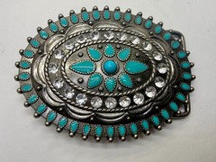 Southwestern Flower Turquoise Enamel Western Cowboys Cowgirls Belt Buckle