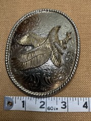 Men&rsquo;s Silver Belt Buckle Vintage USA Made Patriotic Eagle Oval Shaped Large