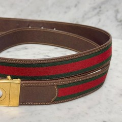 GUCCI buckle belt Sherry Line Gold hardware Made in Italy Brown Canvas Leather