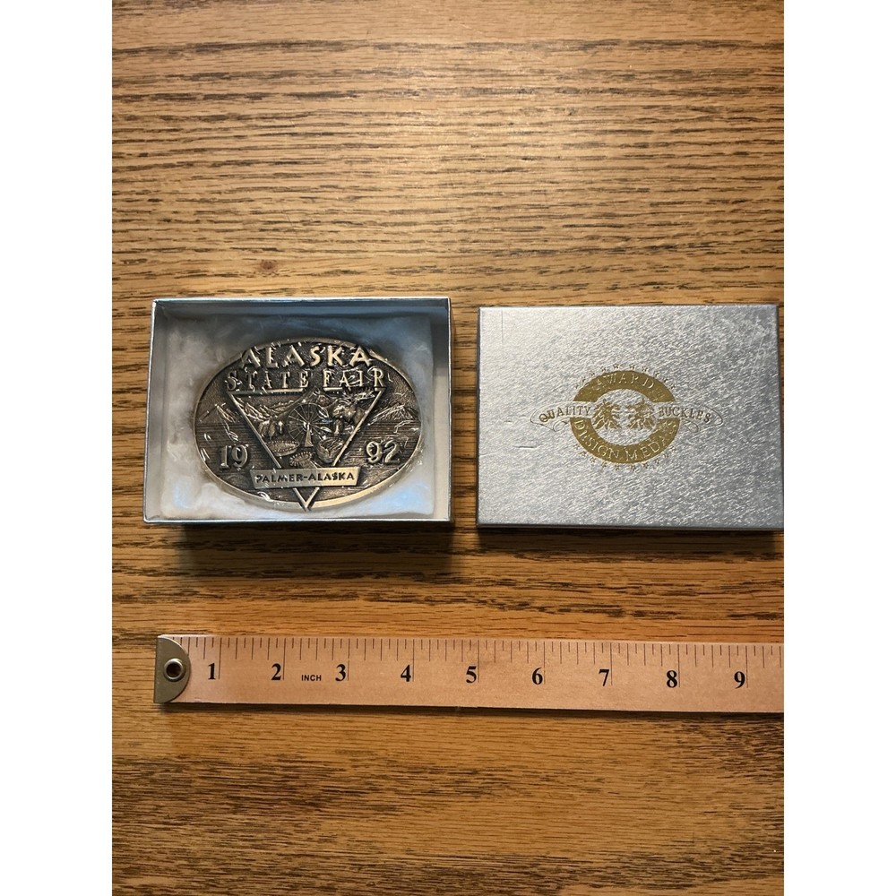 Vintage 1992 Alaska State Fair Belt Buckle Palmer Award Design Medals Brass