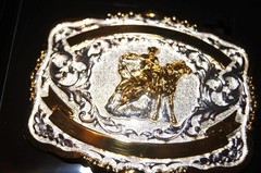 Lightning Ridge Western Belt Buckle Trophy Buckle Calf Roper 2 Ribbons 38406