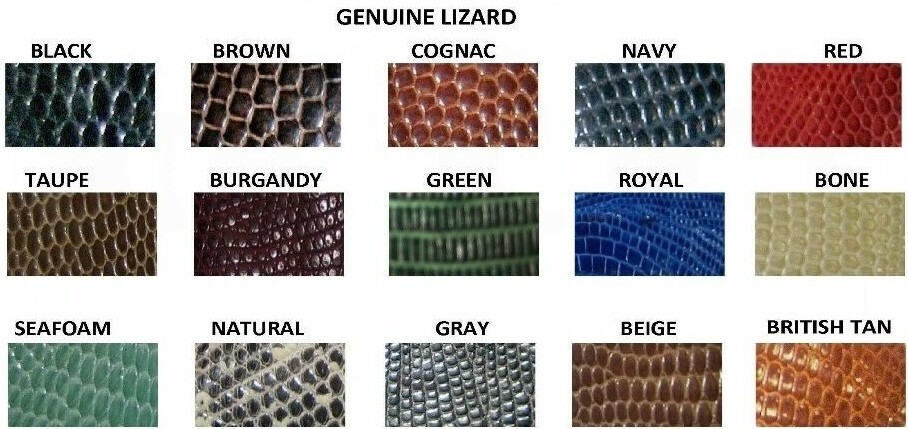 GENUINE LIZARD BELTS TAPERED 1-1/8&Prime; TO 3/4&Prime;, 15 COLORS 11 SIZES, MADE IN U.S.A.