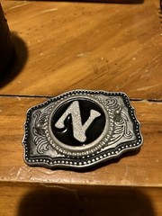 Belt Buckle Letter N Black Silver Tone Buckle – Made in USA –