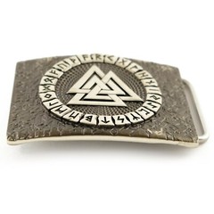 German silver Valknut belt buckle, Scandinavian Nordic Celtic Viking Pagan runic