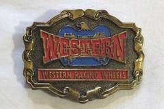 Vintage 1980&rsquo;s Belt Buckle Western Racing Wheels