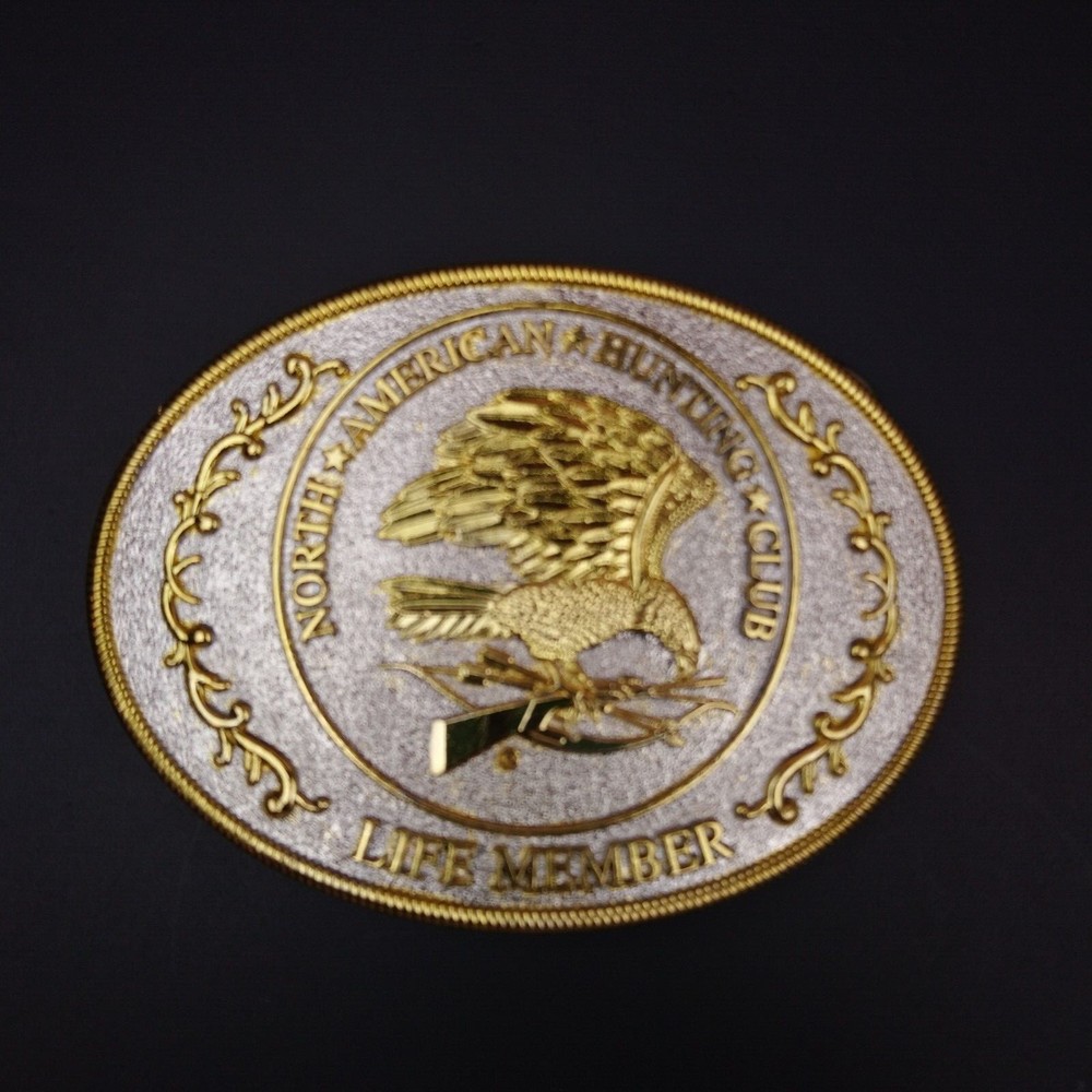 Vintage North American Hunting Club Life Member Gold/Silver Belt Buckle Eagle 4&Prime;