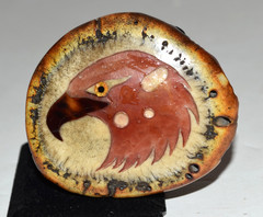 Vtg 1983 Signed Western Elk Antler Burr Hand Craved Shell Eagle Head Belt Buckle