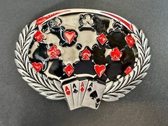 Four Aces Laurel Leaf Playing Card Casino Las Vegas Gambling Gambler Belt Buckle