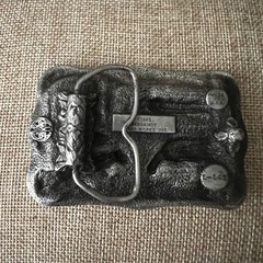 Vintage 1983 Bergamot Brass Works Cow Barn Farm Belt Buckle Pewter Size Farmcore