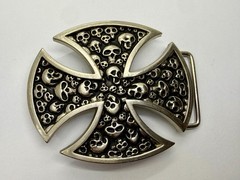 Maltese Iron Cross Studded Skull Design Gothic Punk Vibe Cutout Belt Buckle