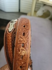 Crumrine Western Belt Buckle Cross With 3D Brown Leather Belt W/Cross Metal 38&Prime;
