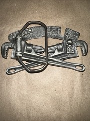 Plumber Metal Belt Buckle Red Blue Antique Finish Vintage Occupational 1967