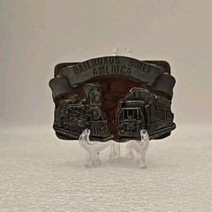 Vintage 1984 « RAILROADS BUILT AMERICA » Siskiyou 3D Belt Buckle Pewter & Resin