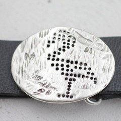 Modernist Flamingo Print Belt Buckle Oval Shape in Antique Silver for Belts